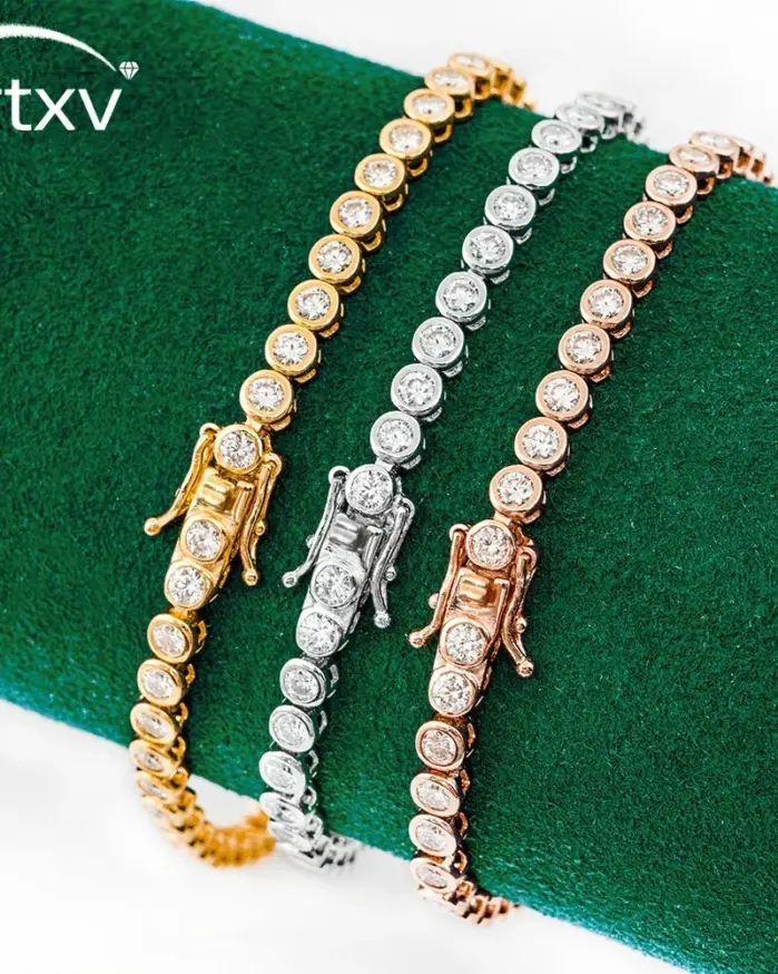 Pulsera de tenis de moissanita de 2mm para mujer, pulseras redondas de plata de ley S925 con burbujas de diamantes, joyería para regalos de cumpleaños y boda 1