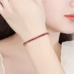 Pulsera de tenis de circón cúbico, cadena rectangular de 4mm de ancho, color blanco, verde, rojo rubí, sólido, Real 925, 3x3mm 6
