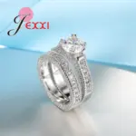 Conjunto de anillos elegantes de Plata de Ley 925 para mujer, 2 uds., pavimentado, cristales brillantes de alta calidad, joyería de boda para novia 4