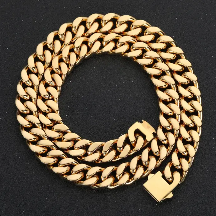 Joyería Hip Hop al por mayor, collar de cadena cubana plana de acero inoxidable para hombre, envío directo. 2