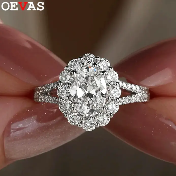 2CT 7*9MM anillo de moissanita de corte ovalado S925 plata esterlina laboratorio diamante boda banda para mujer joyería fina de fiesta 1