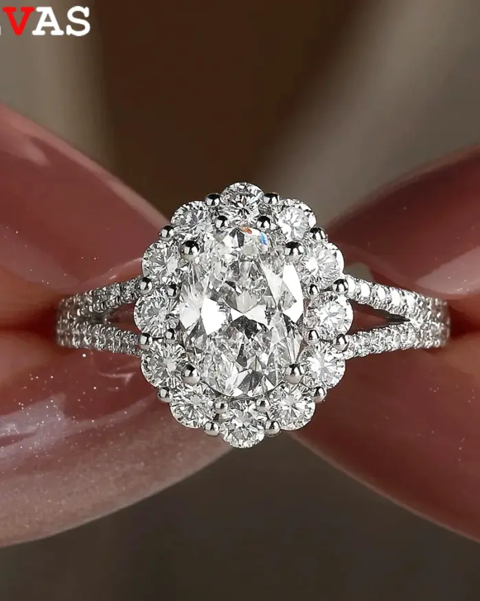 2CT 7*9MM anillo de moissanita de corte ovalado S925 plata esterlina laboratorio diamante boda banda para mujer joyería fina de fiesta 1