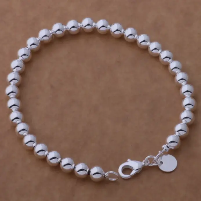 Pulsera de Plata de Ley 925 con Cuentas de 6 mm, Cadena de Alta Calidad para Hombre y Mujer, Joyería de Lujo para Boda, Compromiso, Regalos de Moda para Fiestas 2