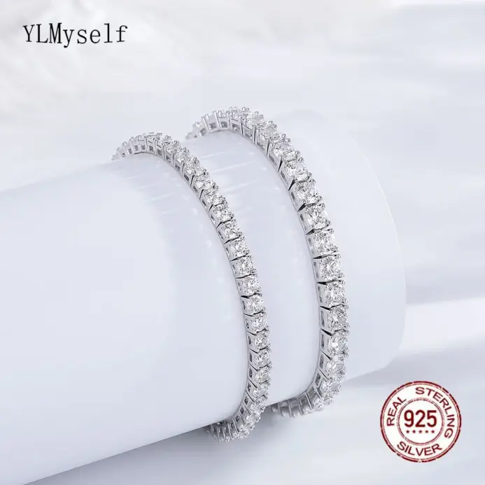 Pulsera de tenis de 15-22 CM, joyería de Material puro 925, 2/3/4mm, 5A, CZ, regalo eterno para esposa, joyería de plata de ley Real brillante 1