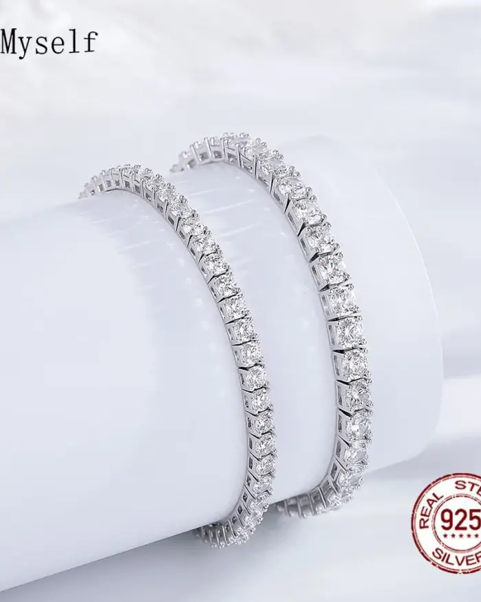 Pulsera de tenis de 15-22 CM, joyería de Material puro 925, 2/3/4mm, 5A, CZ, regalo eterno para esposa, joyería de plata de ley Real brillante 1