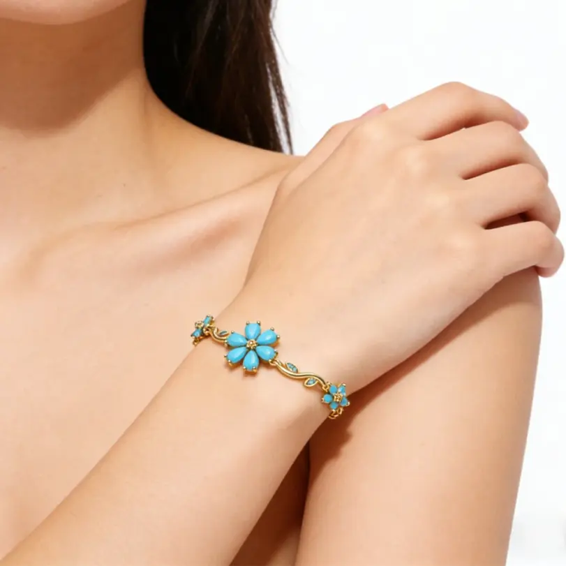 🌸 Pulsera "Jardín de Turquesas" – Edición Multicolor en Oro de 18K 3