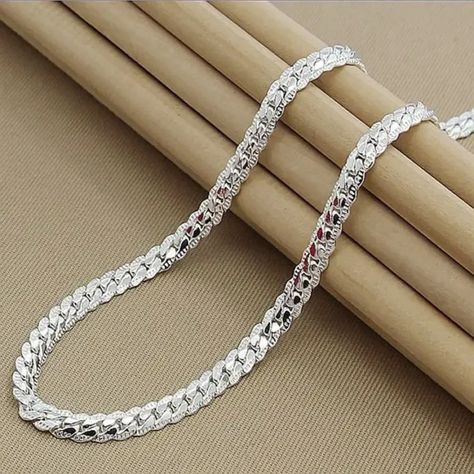 Collar de cadena lateral completa de Plata de Ley 925 de 6MM para mujeres y hombres, conjuntos de joyería de 8/18/20/22/24 pulgadas, regalo de joyería de boda 1