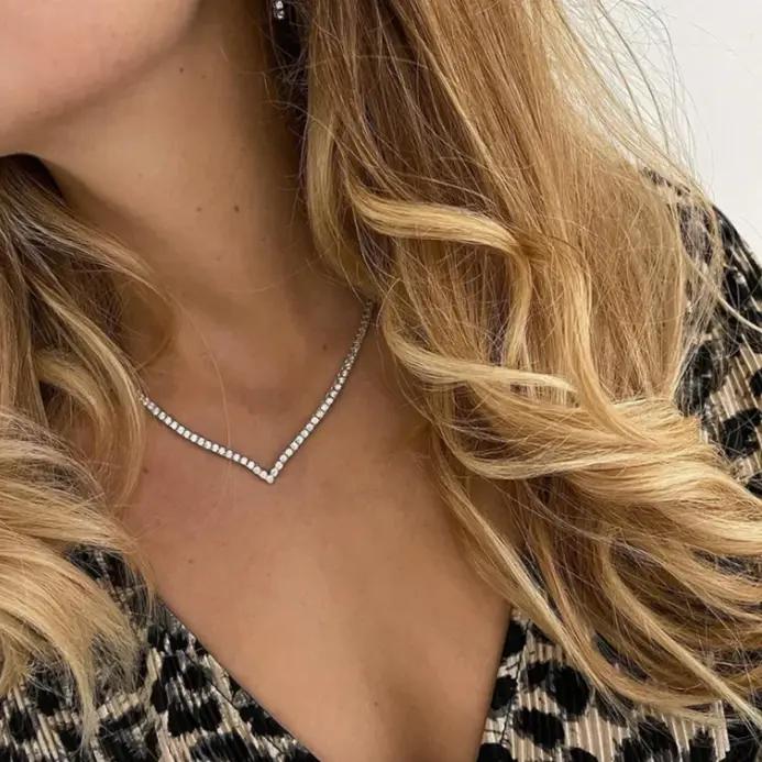 Collar de tenis CZ en forma de V para mujer, Gargantilla de cristal helado, accesorios de joyería, moda de lujo 2