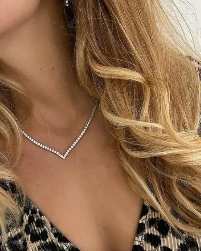 Collar de tenis CZ en forma de V para mujer, Gargantilla de cristal helado, accesorios de joyería, moda de lujo 2