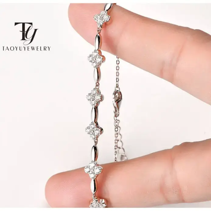 Exquisita Pulsera de Moissanita de 0.72 Quilates para Mujer, Plata de Ley 925, Trébol de Cuatro Hojas, Joyería de Moda, Regalo para Parejas 1