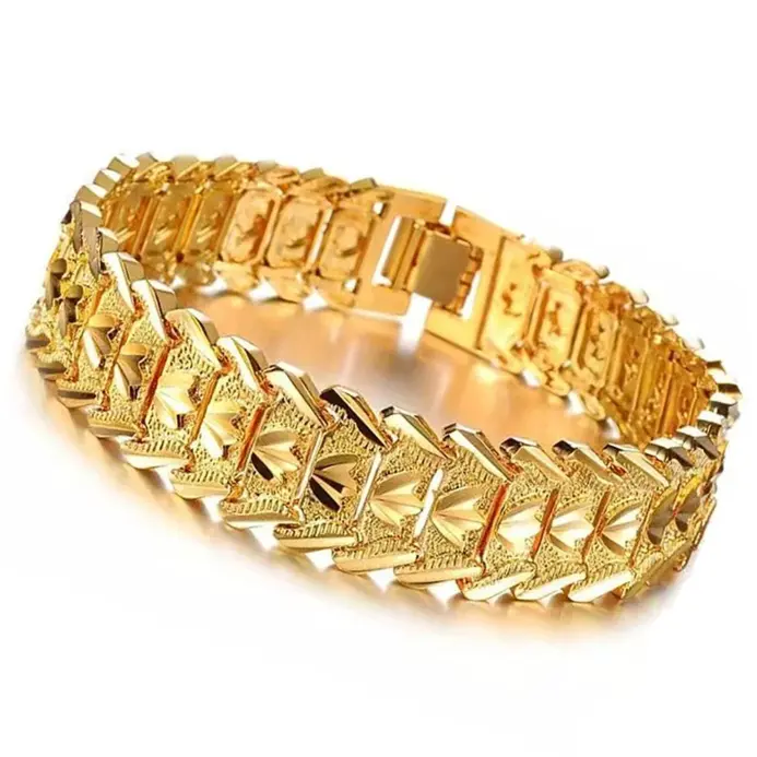 Reloj de pulsera de oro de 24K para hombre, cadena de reloj de pulsera ancha, joyería chapada en oro, moneda europea, moda Retro, 21cm, venta al por mayor 1
