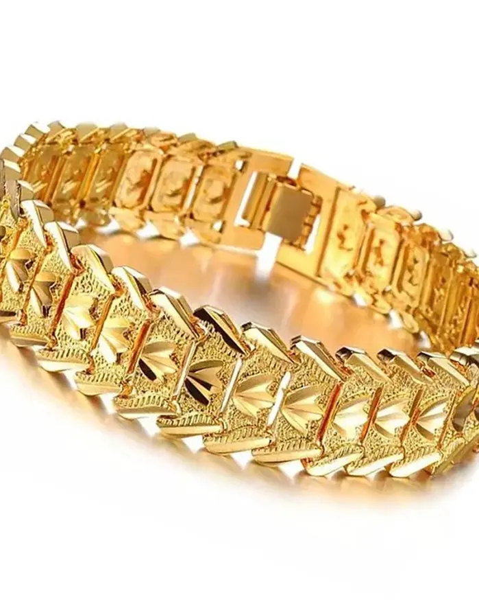 Reloj de pulsera de oro de 24K para hombre, cadena de reloj de pulsera ancha, joyería chapada en oro, moneda europea, moda Retro, 21cm, venta al por mayor 1