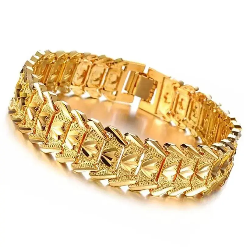 Reloj de pulsera de oro de 24K para hombre, cadena de reloj de pulsera ancha, joyería chapada en oro, moneda europea, moda Retro, 21cm, venta al por mayor 1