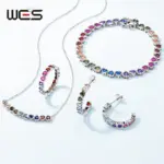 WES-pulsera de plata de ley 925 para mujer, corazón encantador, regalo del Día de San Valentín para novia, joyería de circonia cúbica de arcoíris, venta al por mayor 6