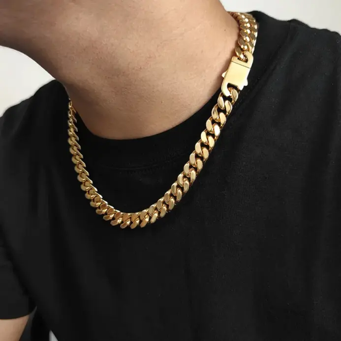 Joyería Hip Hop al por mayor, collar de cadena cubana plana de acero inoxidable para hombre, envío directo. 1