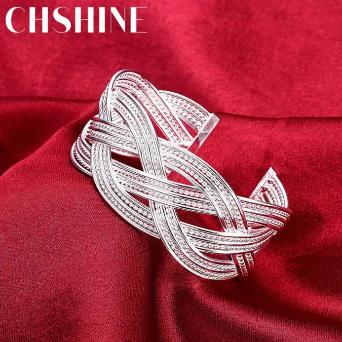 Pulseras de plata de ley 925 para mujer, elegante brazalete de alambre trenzado, moda, boda, fiesta, regalo de Navidad, joyería para chica y estudiante 1
