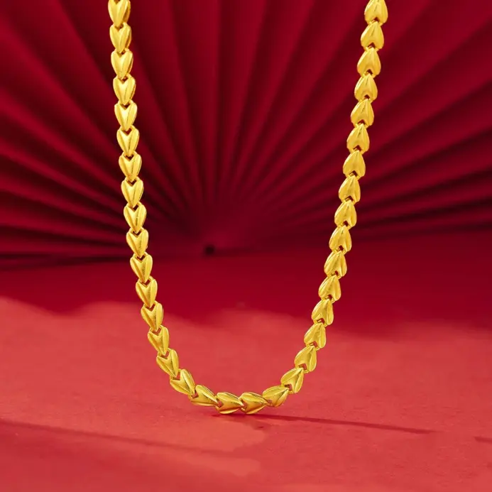 Lujoso collar de amor de oro real de 24 quilates para mujer, cadena de clavícula simple con temperamento de oro au9999 a la moda 1