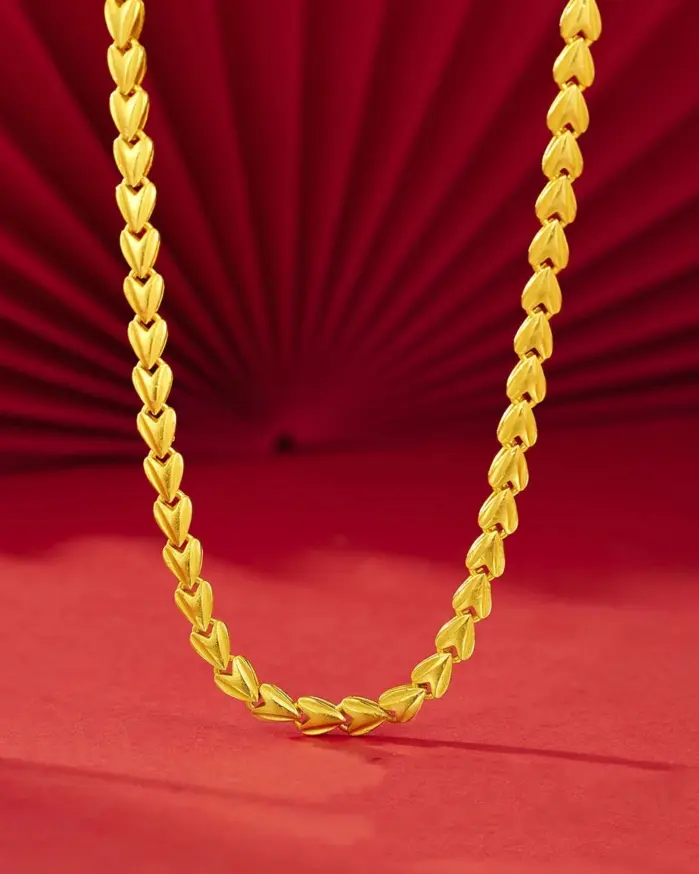 Lujoso collar de amor de oro real de 24 quilates para mujer, cadena de clavícula simple con temperamento de oro au9999 a la moda 1