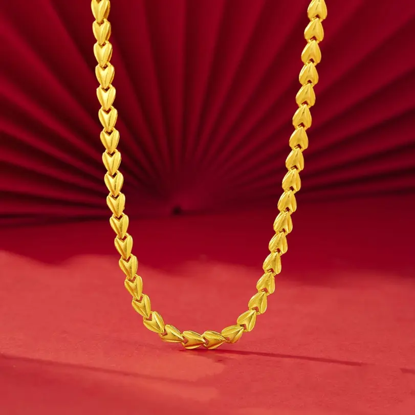 Lujoso collar de amor de oro real de 24 quilates para mujer, cadena de clavícula simple con temperamento de oro au9999 a la moda 1