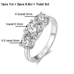 Anillo de compromiso NeeTim de moissanita de 4 quilates para mujer, plata de ley S925 de 3 piedras con alianza de boda chapada en oro, anillos de diamantes de promesa 8