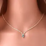 Collar azul claro de circonia cúbica con forma de gota de agua y cadena helada de alta calidad para mujer, joyería para fiesta y boda chapada en oro de 18 quilates 1