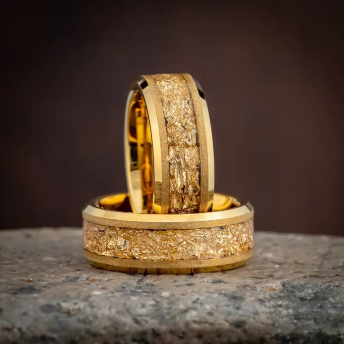 Anillos de boda para hombre de carburo de tungsteno de color dorado de 8 mm con incrustaciones de hoja de oro, ajuste cómodo, joyerÃa de moda, anillo de compromiso, anillos de promesa 1