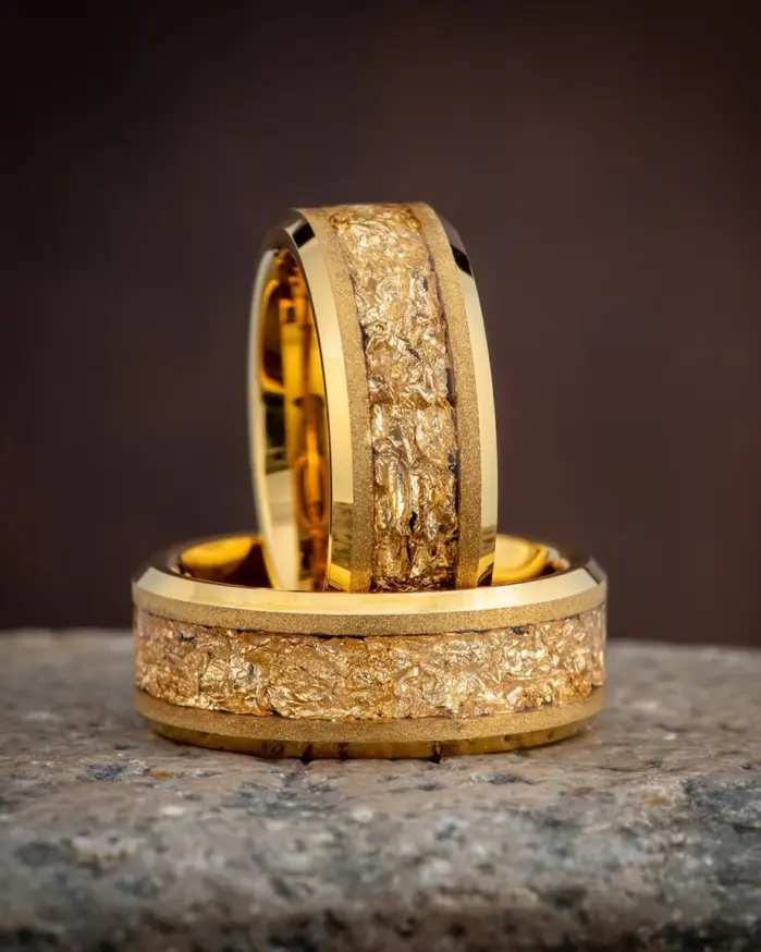 Anillos de boda para hombre de carburo de tungsteno de color dorado de 8 mm con incrustaciones de hoja de oro, ajuste cómodo, joyería de moda, anillo de compromiso, anillos de promesa 1