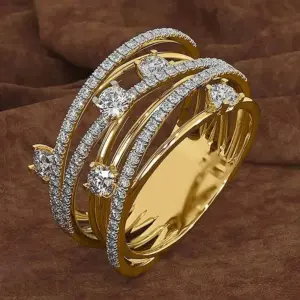 Anillo Huitan para mujer, Color dorado/plateado, multicapas, accesorios de lujo para fiesta y boda, CZ brillante con incrustaciones, joyería de moda para el día a día 1