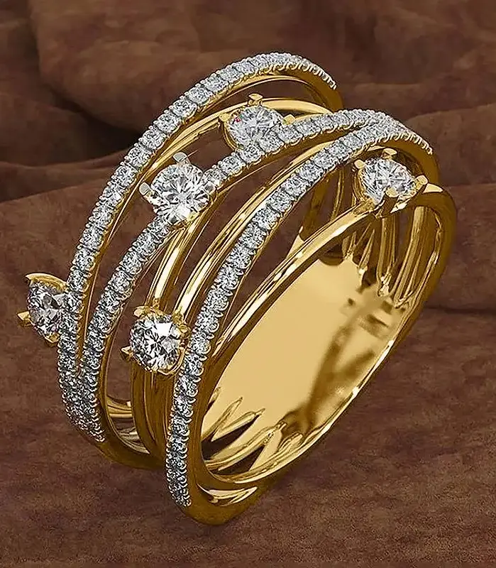 Anillo Huitan para mujer, Color dorado/plateado, multicapas, accesorios de lujo para fiesta y boda, CZ brillante con incrustaciones, joyería de moda para el día a día 1