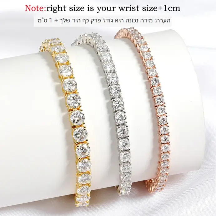 Pulsera de tenis de moissanita chapada en oro de 18 quilates para mujer, pulsera clásica de Plata de Ley 925 certificada de 3/4/5mm para cadena de hombre 2