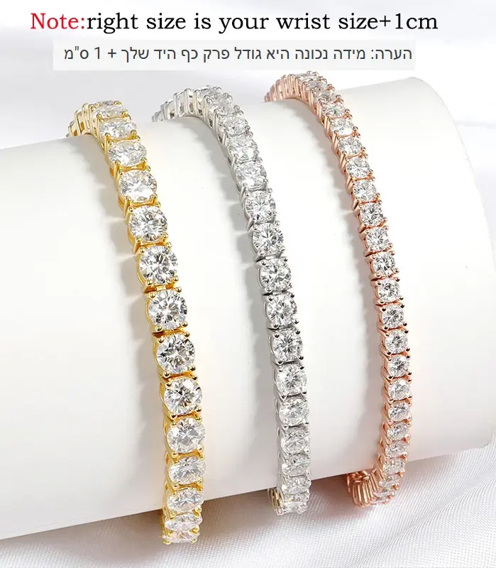 Pulsera de tenis de moissanita chapada en oro de 18 quilates para mujer, pulsera clásica de Plata de Ley 925 certificada de 3/4/5mm para cadena de hombre 2