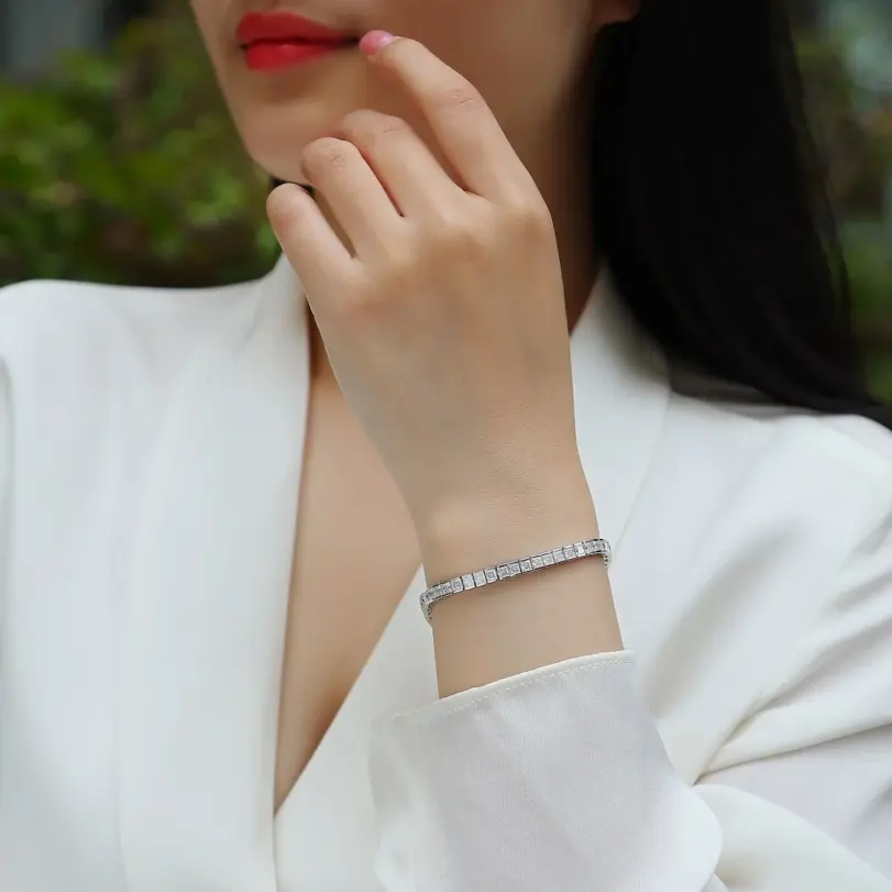 Pulsera de moissanita de 3mm para mujer s925, pulsera de moissanita para mujer, pulsera de moissanita completa de princesa de Color D para mujer 2