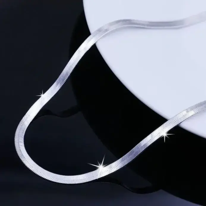 Nuevo collar de cadena de hoja fina de Plata de Ley 925 de 4MM para mujeres y hombres, joyería de lujo para fiesta y boda, regalos de vacaciones para mejores amigos 1