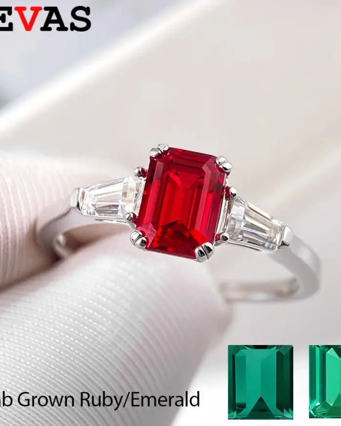 1CT 5x7mm anillo de rubí/esmeralda zómana cultivada en laboratorio plata de ley S925 con moissanita para mujer joyería fina para fiesta de boda 1