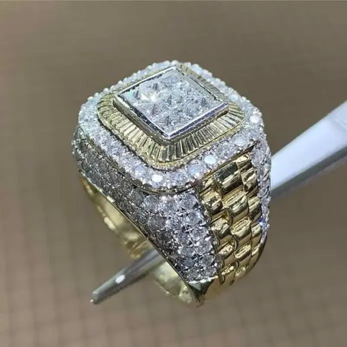 Anillo de boda Punk con incrustaciones de circonita blanca para hombres y mujeres, joyería de moda, Color dorado, Hip Hop, Domineering 2