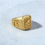 Anillo de sello de águila calva para hombres, anillos de pájaro chapados en oro con sello de pájaro, joyería de banda de halcón de acero inoxidable 3
