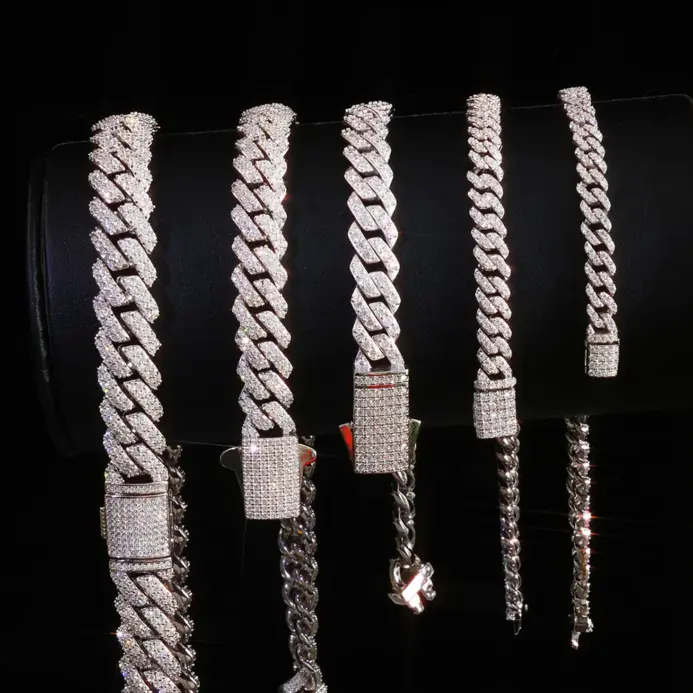 Pulsera de moissanita 925 de 5/6/8/10MM de ancho para mujeres y hombres, pulsera de cadena cubana VVS de Plata de Ley, joyería de Hip Hop Unisex 2