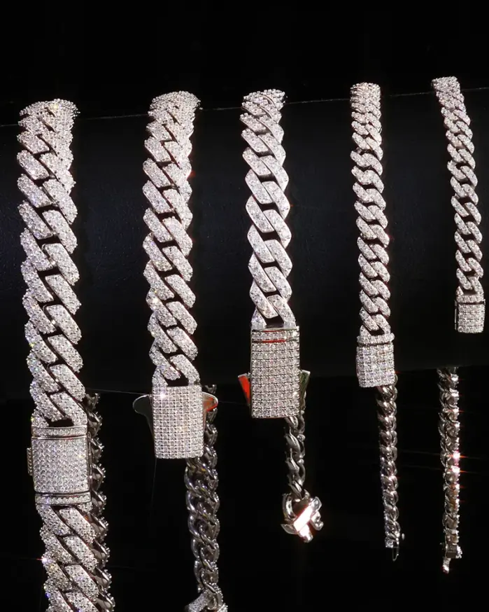 Pulsera de moissanita 925 de 5/6/8/10MM de ancho para mujeres y hombres, pulsera de cadena cubana VVS de Plata de Ley, joyería de Hip Hop Unisex 2