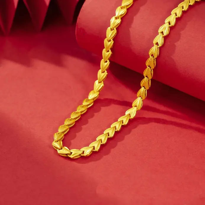 Lujoso collar de amor de oro real de 24 quilates para mujer, cadena de clavícula simple con temperamento de oro au9999 a la moda 2