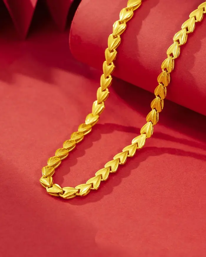 Lujoso collar de amor de oro real de 24 quilates para mujer, cadena de clavícula simple con temperamento de oro au9999 a la moda 2