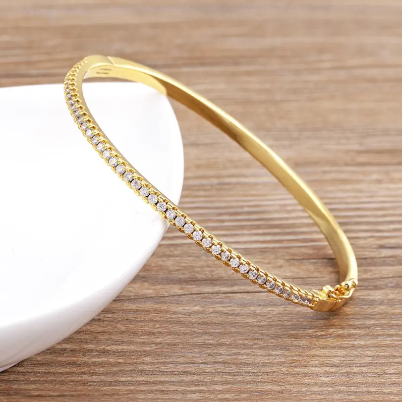 brazaletes finos de circonia cúbica de Color blanco colorido de alta calidad, pulseras para mujer, joyería elegante para boda, regalos a la moda 1