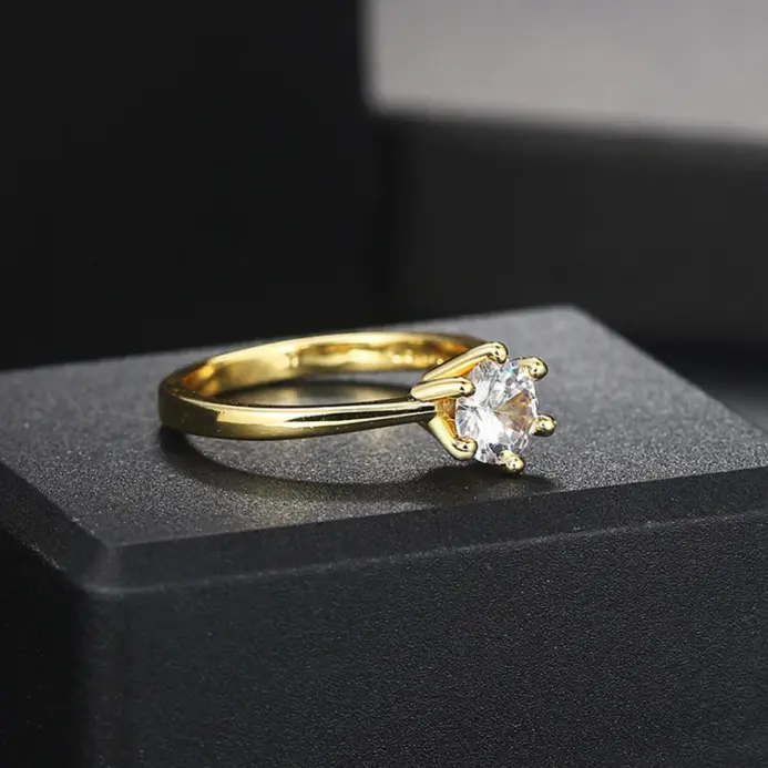 Anillo de boda clásico de cristal de 1 quilate para mujer, sortija de compromiso de aniversario de oro de diamante, propuesta de matrimonio, 2