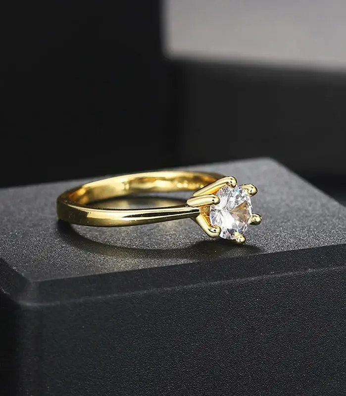 Anillo de boda clásico de cristal de 1 quilate para mujer, sortija de compromiso de aniversario de oro de diamante, propuesta de matrimonio, 2