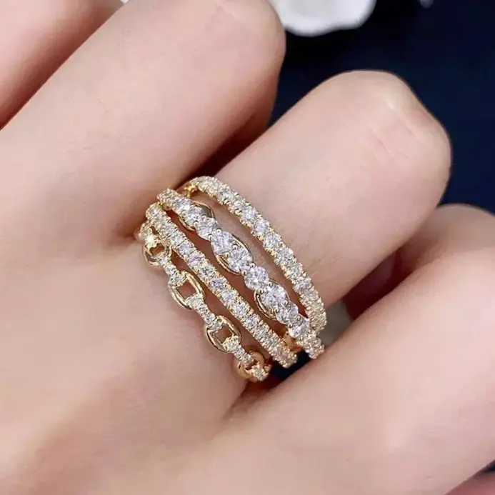 anillos de diseño multicapa para mujer, Color dorado con incrustaciones de circonita brillante, accesorios de lujo, joyería para fiesta de boda y aniversario 2