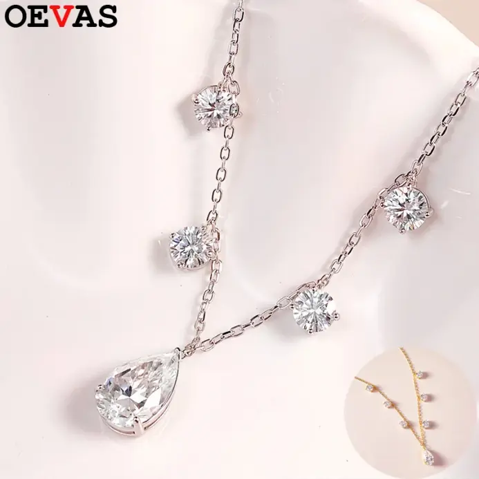 Collar OEVAS con Gota de Agua de Moissanita 100% Real de 2-3CT para Mujer, Chapado en Plata de Ley 925 y Oro de 18K, Joyería de Lujo para Bodas y Fiestas, Regalo 1