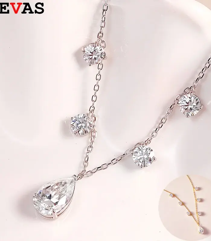 Collar OEVAS con Gota de Agua de Moissanita 100% Real de 2-3CT para Mujer, Chapado en Plata de Ley 925 y Oro de 18K, Joyería de Lujo para Bodas y Fiestas, Regalo 1