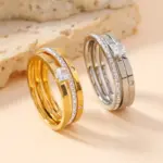 Anillo de acero inoxidable de lujo para mujer, conjunto de tres piezas de circón, accesorio clásico de moda para dedo, joyería, regalos femeninos al por mayor 2