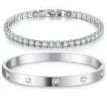Pulseras de oro apilables para mujeres y niñas, pulsera de tenis de circonia cúbica chapada en oro de 14 quilates, regalos de joyería de acero inoxidable 6