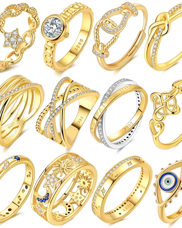 Anillos chispeantes de Color dorado, Plata de Ley 925, anillo de boda de amor Popular, joyería de compromiso certificada para mujer, regalos de aniversario 1