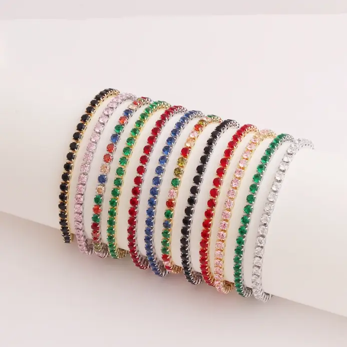 Abalorio de circonia cúbica de arcoíris brillante de 3mm, pulseras de tenis de cristal austriaco coloridas y encantadoras para mujer, regalo de Navidad y Año Nuevo, Bling 2